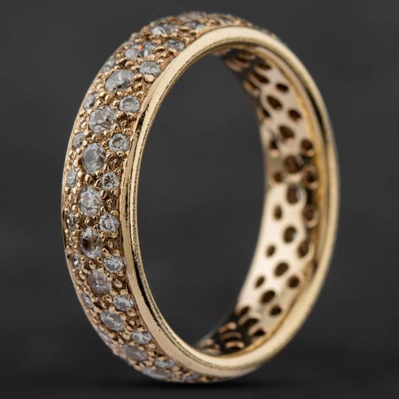 Second Hand 9ct Yellow Gold Cubic Zirconia Pave Band Dress Ring 4129658