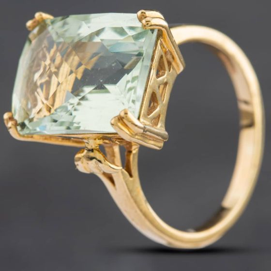 Second Hand 9ct Yellow Gold Green Quartz Oblong Dress Ring 4129788