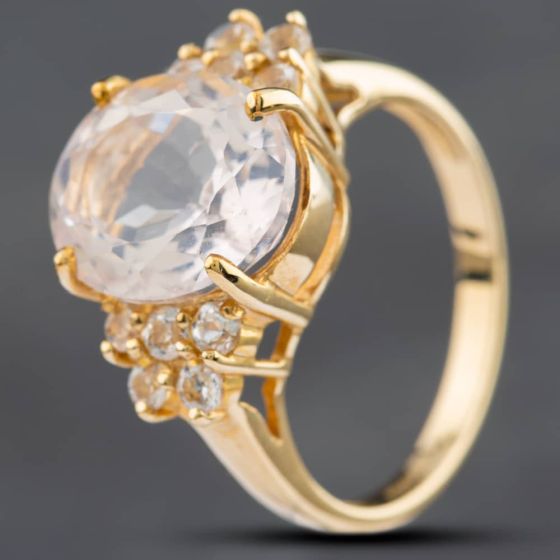 Second Hand 9ct Yellow Gold Pink Quartz & White Topaz Dress Ring 4129789