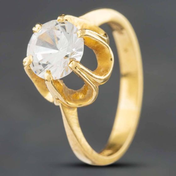 Second Hand 9ct Yellow Gold Cubic Zirconia Single Stone Dress Ring 4129929
