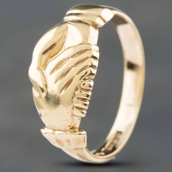 Second Hand 9ct Yellow Gold Shaking Hands Signet Ring 41341048