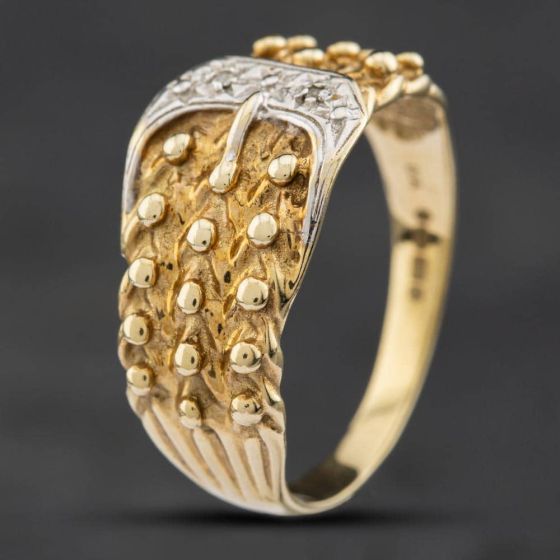 Second Hand 9ct Yellow Gold Brilliant Cut Diamond Keeper Buckle Ring 41341085