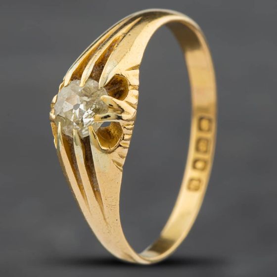 Second Hand Antique 18ct Yellow Gold Diamond Single Stone Signet Ring 41341112
