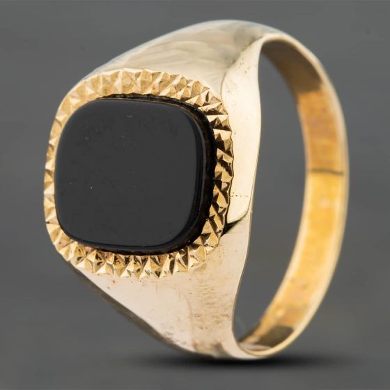 Second Hand 9ct Yellow Gold Onyx Signet Ring 41341126