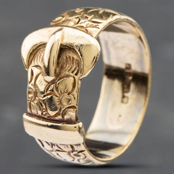 Second Hand 9ct Yellow Gold Foliate Engraved Buckle Ring 41341143