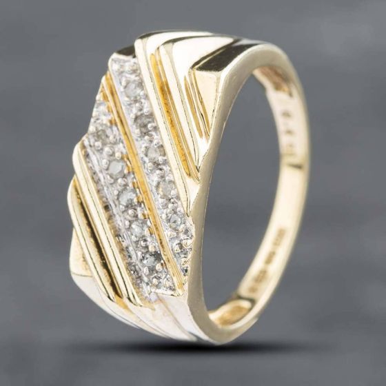 Second Hand 9ct Yellow Gold 0.10ct Single Cut Diamond Oblong Signet Ring 41341201