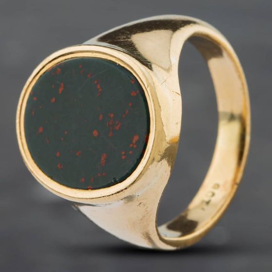 Second Hand Vintage Yellow Gold Bloodstone Oval Signet Ring 41341277