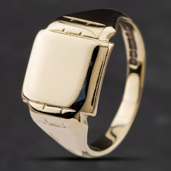 Second Hand Vintage 9ct Yellow Gold Oblong Signet Ring 41341315