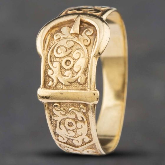 Second Hand 9ct Yellow Gold Pattern Engraved Buckle Ring 41341373