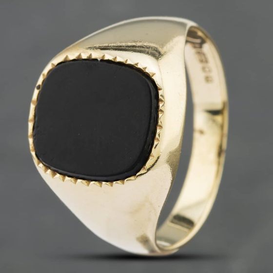 Second Hand Vintage 9ct Yellow Gold Onyx Square Signet Ring 41341536