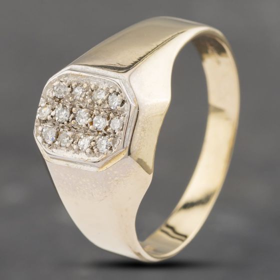 Second Hand 9ct Yellow Gold Single Cut Diamond Pave Set Signet Ring 41341558