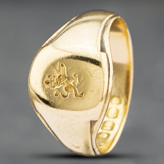 Second Hand Antique 18ct Yellow Gold Prancing Lion Seal Signet Ring 41341572