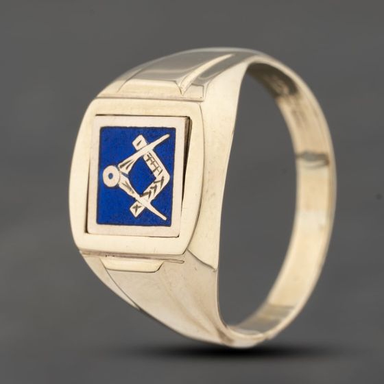 Second Hand Vintage 9ct Yellow Gold Enamel Square Masonic Signet Ring 41341574