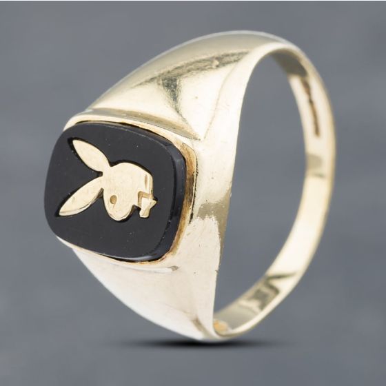 Second Hand 9ct Yellow Gold Onyx Cushion Playboy Signet Ring 41341700