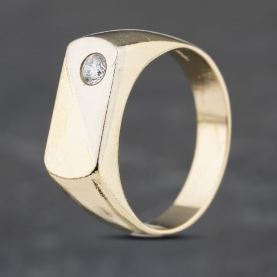 Second Hand 14ct Two Colour Gold Cubic Zirconia Oblong Signet Ring 41341714
