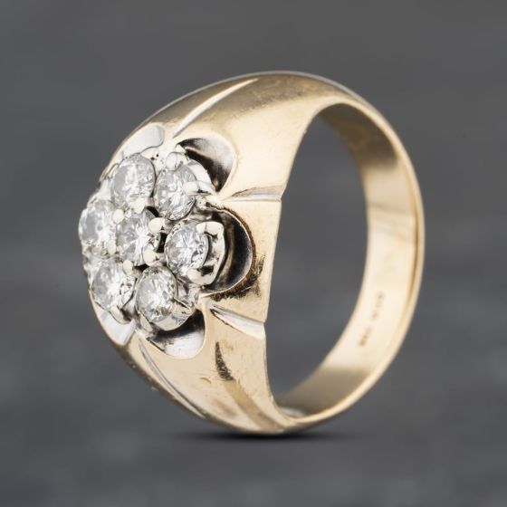 Second Hand 14ct Two Colour Gold Diamond Cluster Signet Ring 41341718