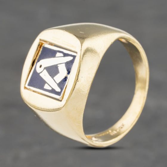 Second Hand 9ct Yellow Gold Enamel Masonic Reversable Signet Ring 41341738