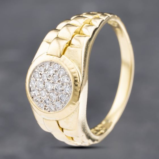 Second Hand 18ct Yellow Gold Diamond Round Pave Chain Link Shoulders Signet Ring 41341756