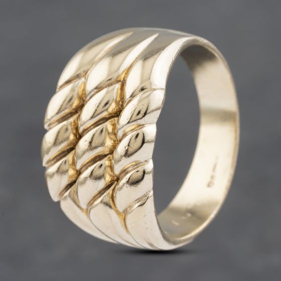 Second Hand 9ct Yellow Gold Three Row Bubble Keeper Ring 41341783