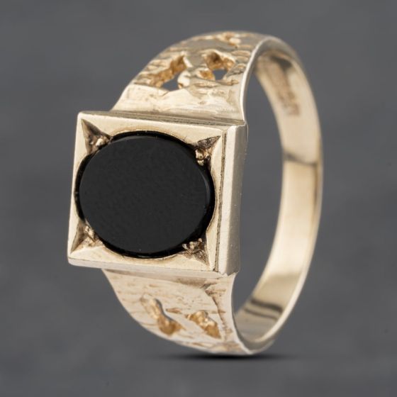 Second Hand 9ct Yellow Gold Onyx Oblong Signet Ring 41341788