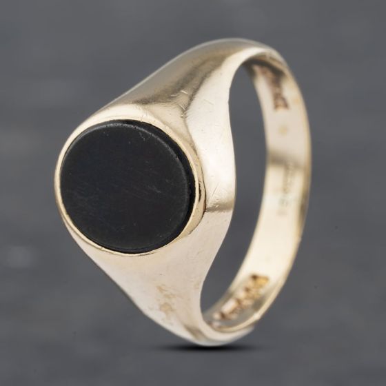 Second Hand Vintage 9ct Yellow Gold Onyx Oval Signet Ring 41341818