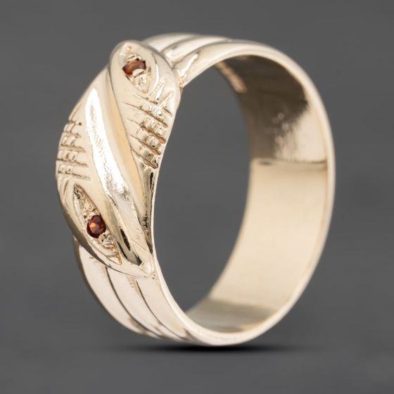 Second Hand 9ct Yellow Gold Garnet Snake Signet Ring 41341857