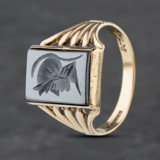 Second Hand Vintage 9ct Yellow Gold Hematite Rectangle Signet Ring 41341890