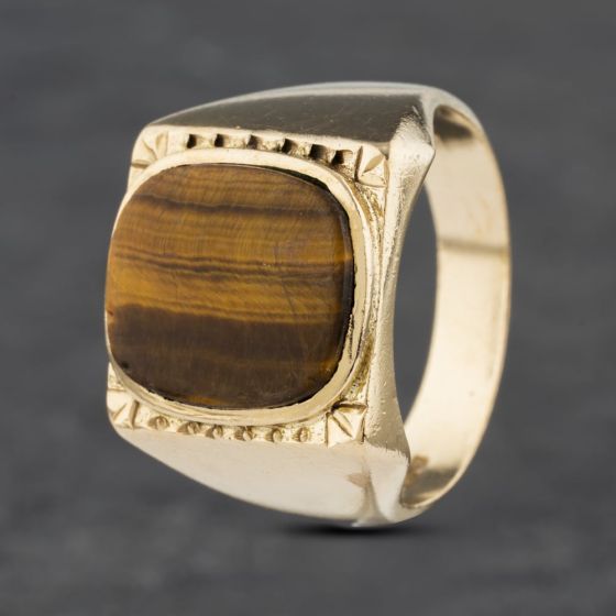 Second Hand Vintage 9ct Yellow Gold Tigers Eye Signet Ring 41341891