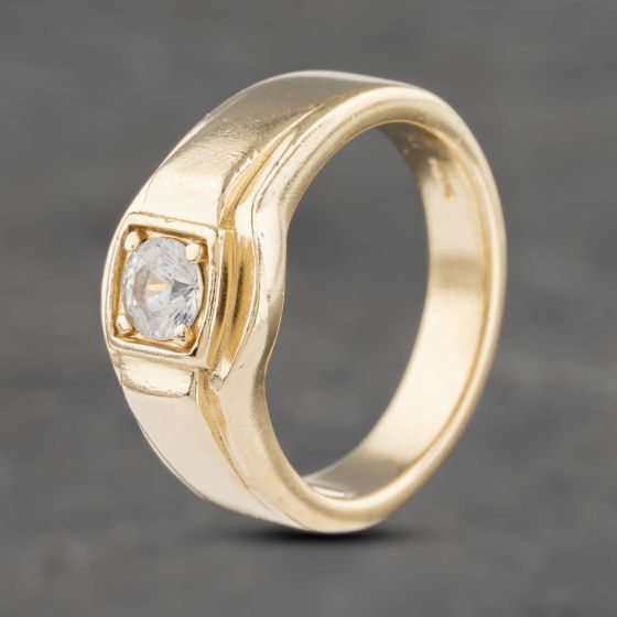 Second Hand 9ct Yellow Gold Cubic Zirconia Signet Ring 41341898