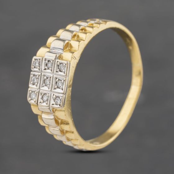 Second Hand 18ct Two Colour Gold Diamond Square Chain Link Signet Ring 41341906