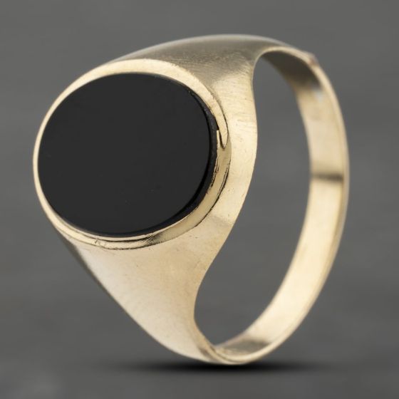 Second Hand 9ct Yellow Gold Onyx Large Oval Signet Ring 41342011