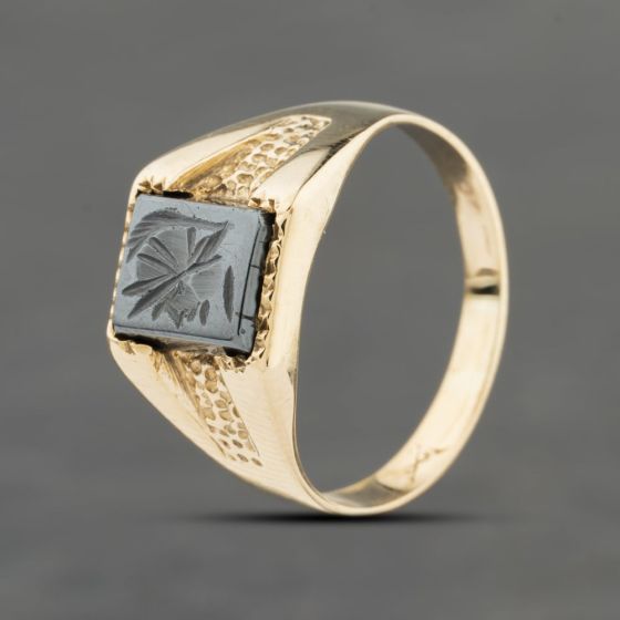 Second Hand Yellow Gold Hematite Signet Ring 41342014