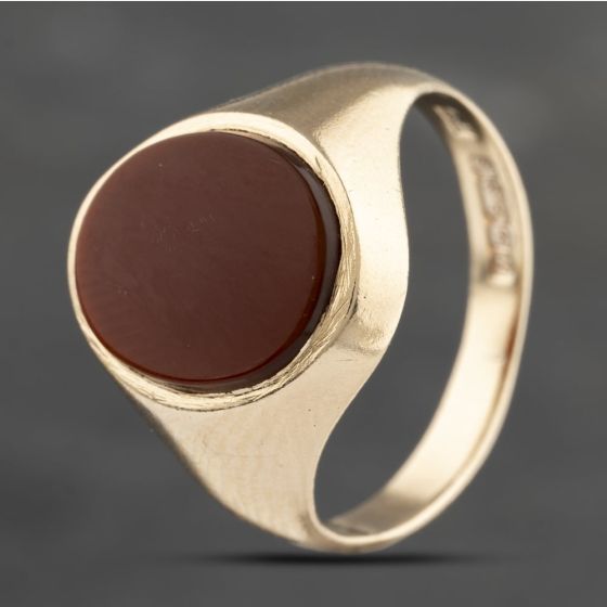 Second Hand 9ct Yellow Gold Bloodstone Oval Signet Ring 41342027