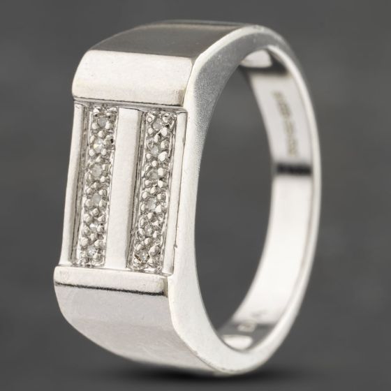 Second Hand 9ct White Gold Diamond Two Row Pave Set Signet Ring 41342029