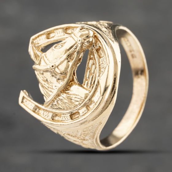 Second Hand 9ct Yellow Gold Horse Head Signet Ring 41342054