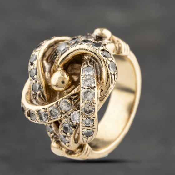Second Hand 9ct Yellow Gold Cubic Zirconia Large Knot Signet Ring 41342063