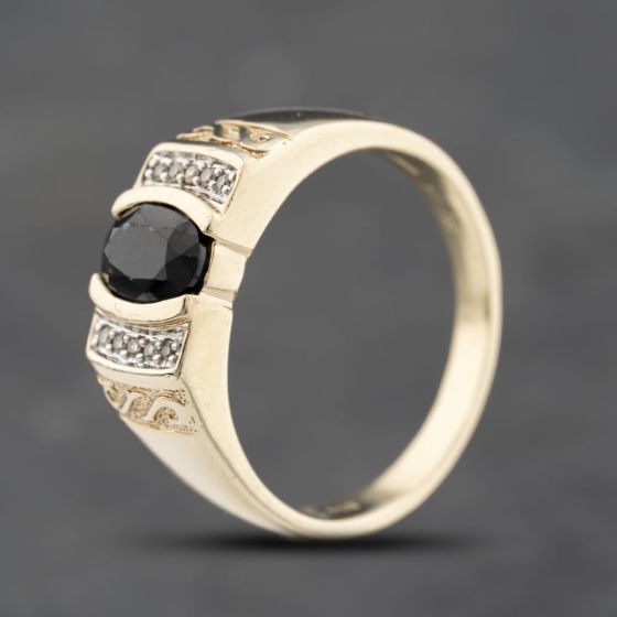 Second Hand 9ct Yellow Gold Sapphire & Diamond Signet Ring 41342065