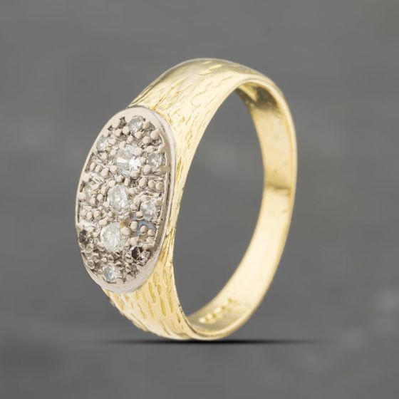 Second Hand 18ct Yellow Gold Diamond Oval Three Stone Signet Ring 41342080
