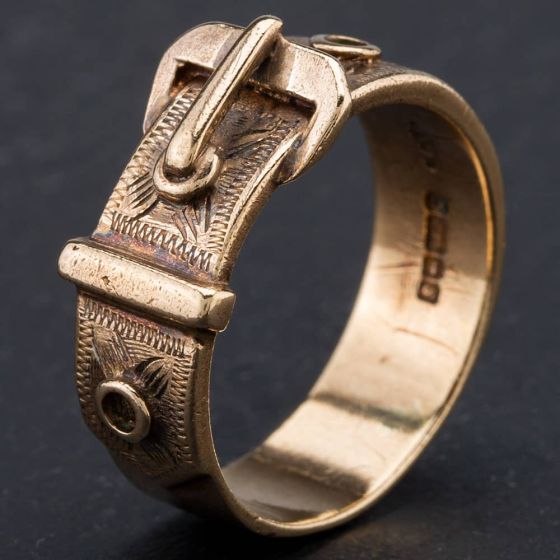 Second Hand 9ct Yellow Gold Engraved Buckle Ring 4134211