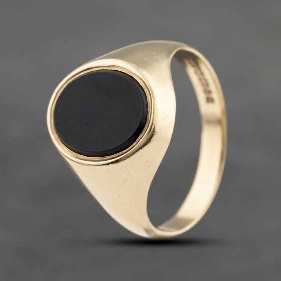 Second Hand 9ct Yellow Gold Onyx Oval Signet Ring 41342140
