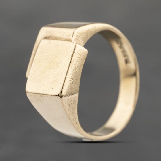 Second Hand 9ct Yellow Gold Double Square Design Signet Ring 41342144
