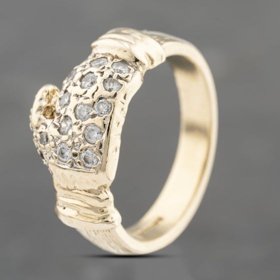 Second Hand 9ct Yellow Gold Cubic Zirconia Boxing Glove Signet Ring 41342156