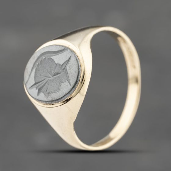 Second Hand 9ct Yellow Gold Hematite Oval Signet Ring 41342167