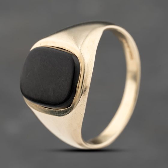 Second Hand 9ct Yellow Gold Onyx Oblong Signet Ring 41342180