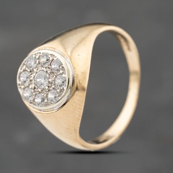 Second Hand 9ct Yellow Gold Cubic Zirconia Oval With Diamond Shoulders Signet Ring 41342184