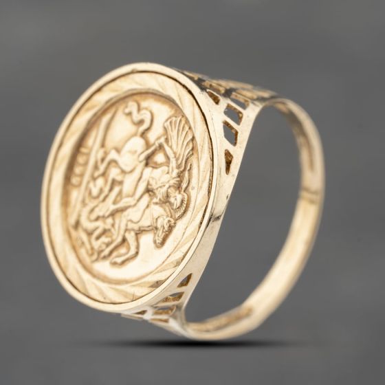 Second Hand 9ct Yellow Gold St George Signet Ring 41342217 - thbaker.co.uk
