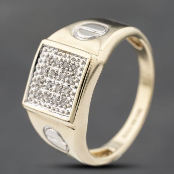 Second Hand 9ct Yellow Gold 0.10ct Brilliant Cut Diamond Square Signet Ring 41342218