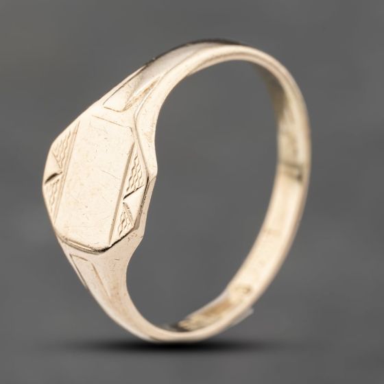 Second Hand Vintage 9ct Rose Gold Hexagon Part Engraved Signet Ring 41342222