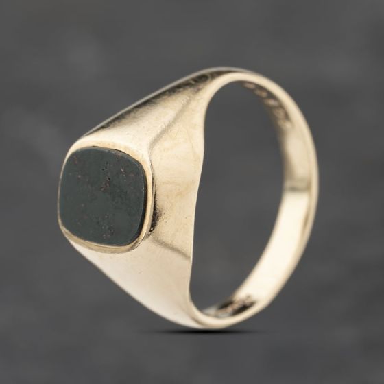 Second Hand 9ct Yellow Gold Bloodstone Oblong Signet Ring 41342234