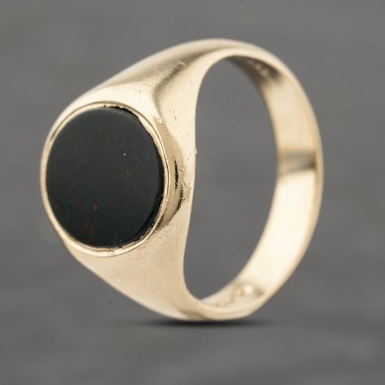 Second Hand 9ct Yellow Gold Bloodstone Oval Signet Ring 41342254